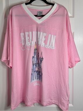 NWT Disney X Primark Princess Believe In Cinderella Castle Pink Mesh Jersey XL.